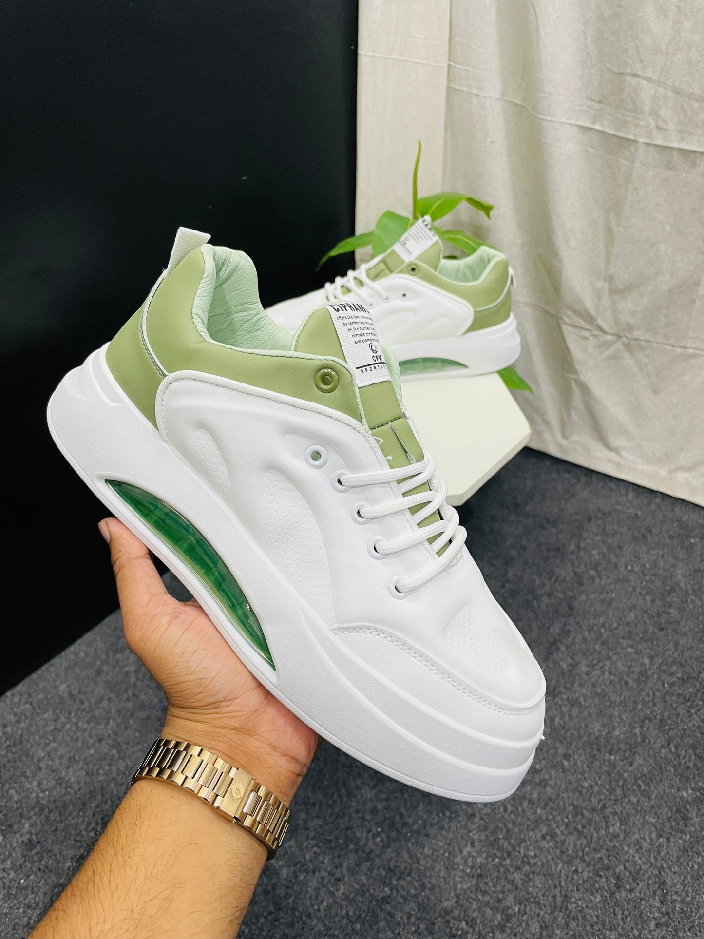 White Sneakers with Green Accents – Modern Comfort and Style