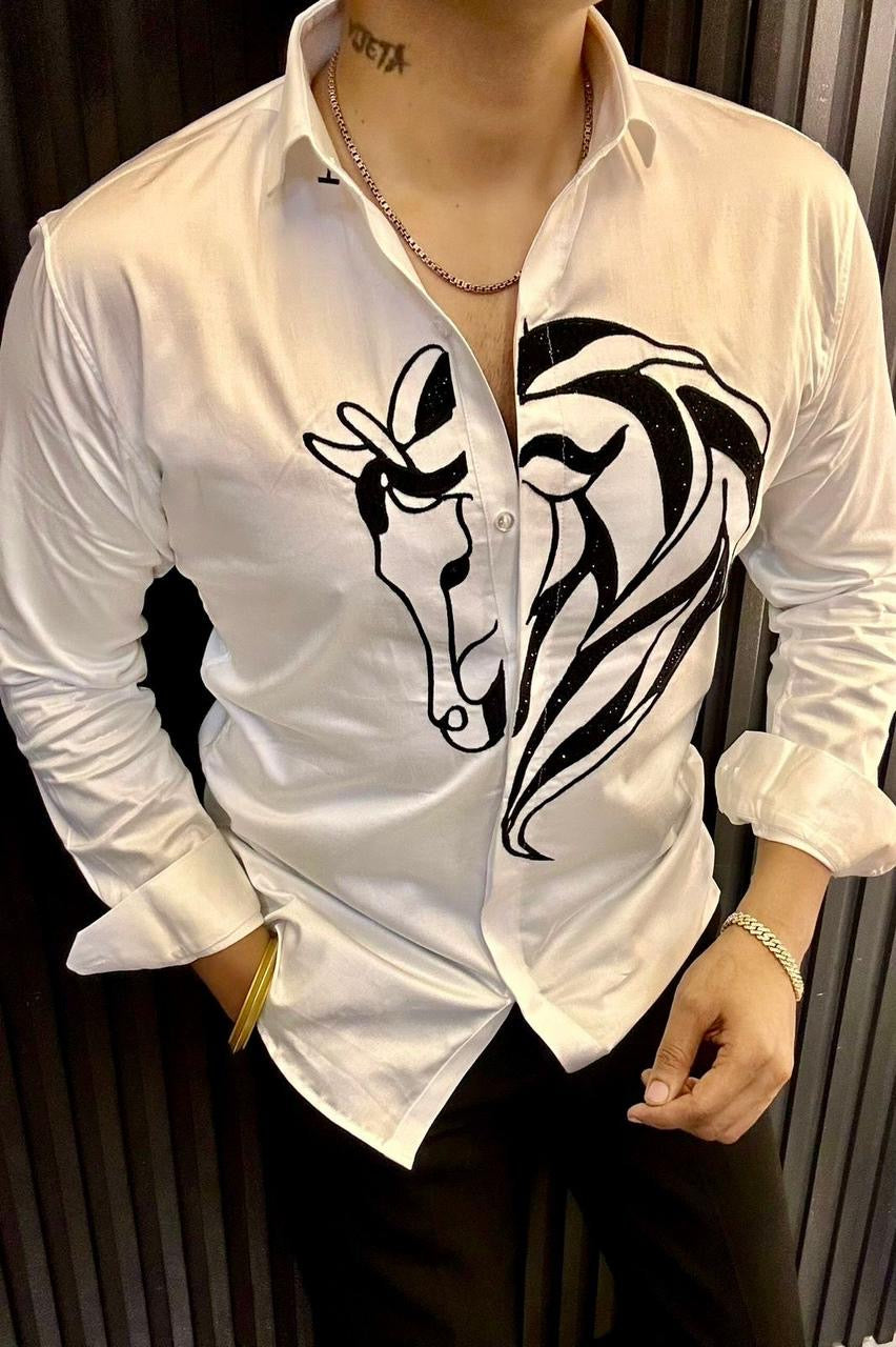 Stylish Party Wear Shirt with Abstract Horse Design