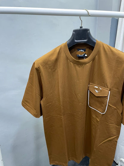 Men’s Drop Shoulder Crew-Neck Flap Pocket Brown T-Shirt