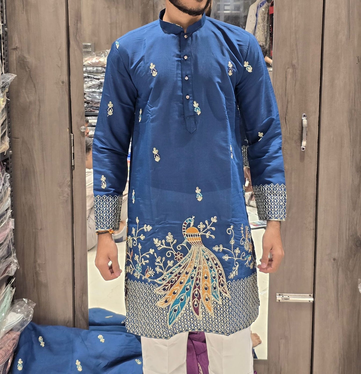 Luxurious Peacock Work Kurta for Men | Ethnic Indian Wear for Diwali Festival