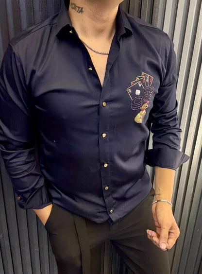 High Roller Club Wear Shirt | Silky Slim Fit Playing Card Patch