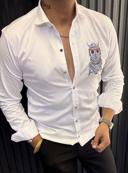 Men's Premium Embroidered Slim Fit Satin Shirt | hardwork shirt
