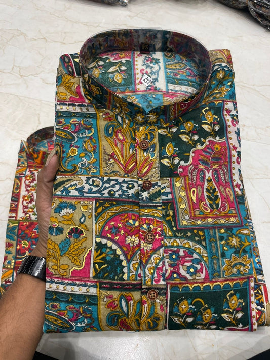 Multicolor Patchwork Kurta with Floral and Geometric Designs – Branded Baba