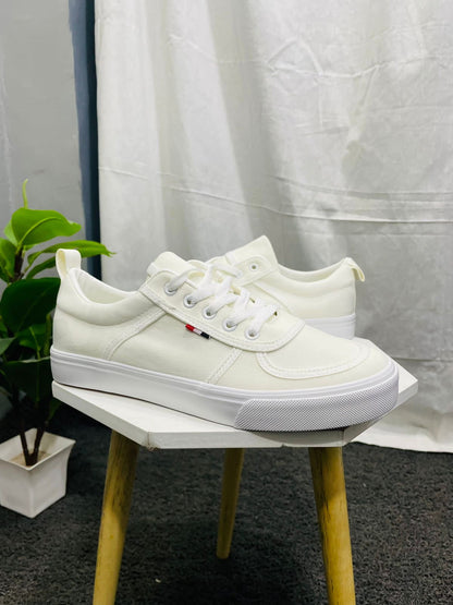 Men’s White Flat Sole Canvas Sneakers