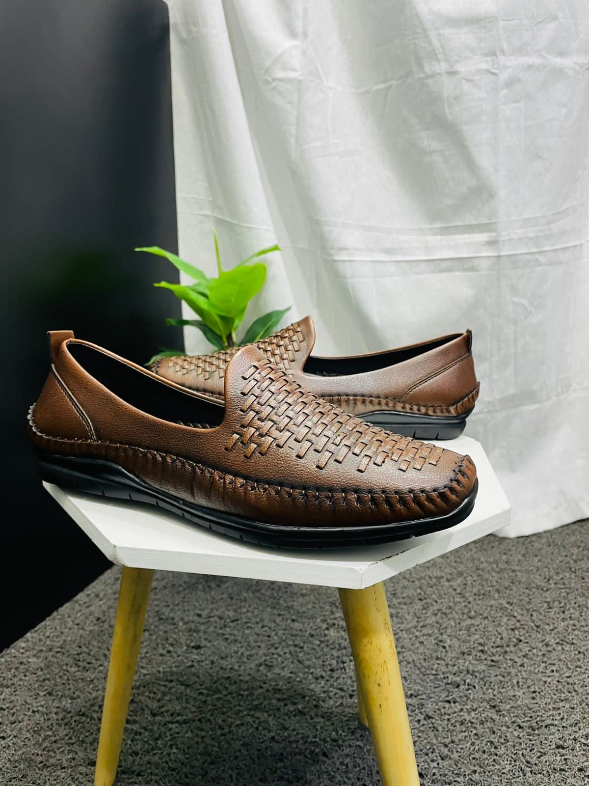 Synthetic leather Slip-On For Men (Brown)