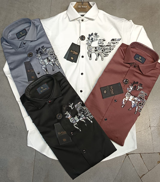 Men’s Designer Embroidered Shirt | Luxury Party Wear Long Sleeve Shirt