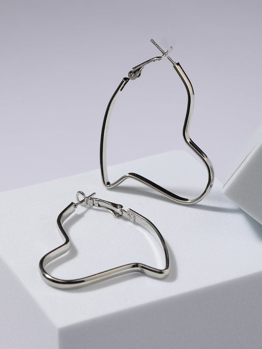 Silver-Plated Heart Shaped Hoop Earrings