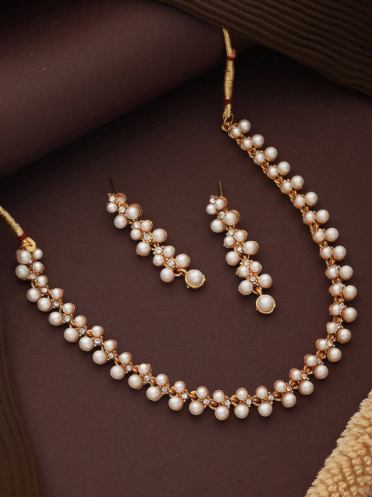 Gold-Plated Stone-Studded & Pearl Beaded Jewellery Set