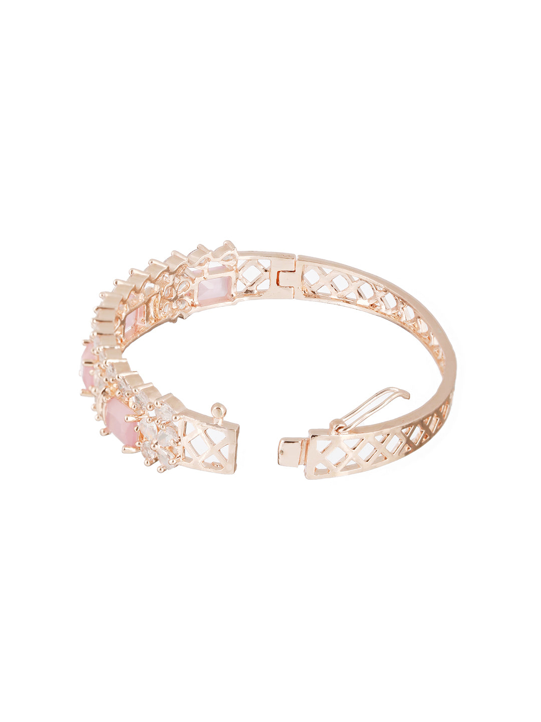 Rose Gold Plated & Pink American Diamond Studded Bangle Style Bracelet