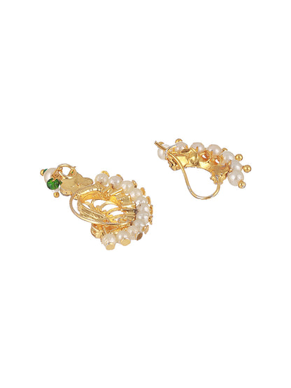 Set Of 2 Gold-Plated AD Stone-Studded & Pearl Beaded Nosepin