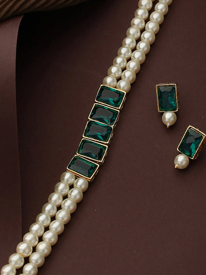 Gold-Plated Stone-Studded Beaded Jewellery Set