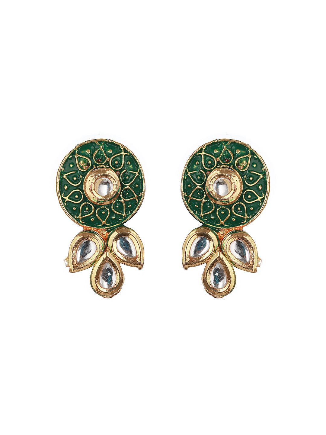 Gold-Plated Kundan-Studded & Beaded Meenakari Necklace & Earrings