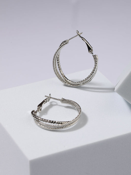 Sliver Plated Textured Circular Hoop Earrings