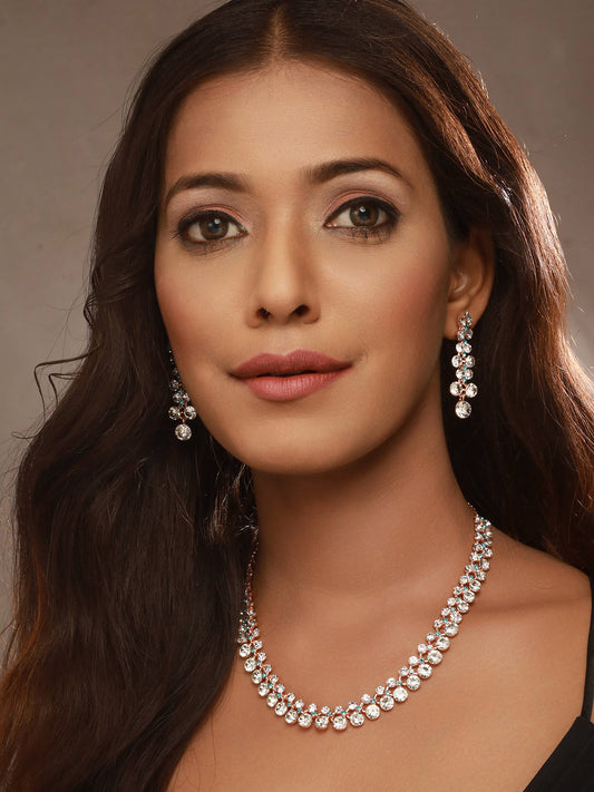 Rhodium-Plated AD-Studded Jewellery Set