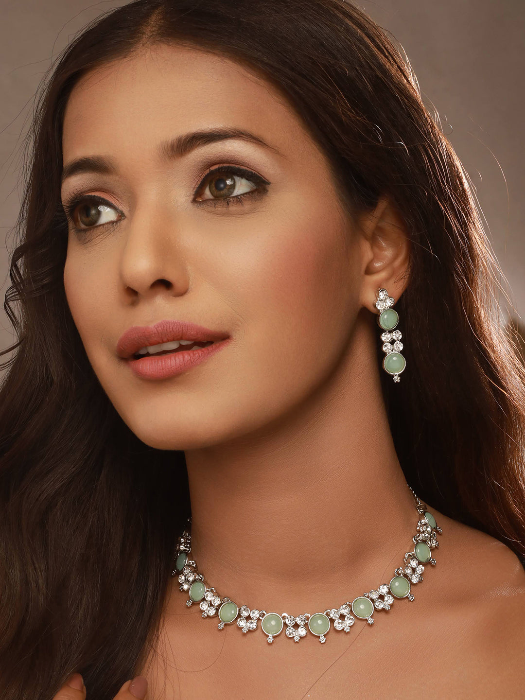 Rhodium-Plated AD-Studded Jewellery Set