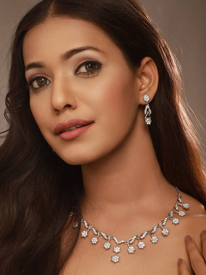 Rhodium-Plated AD-Studded Jewellery Set