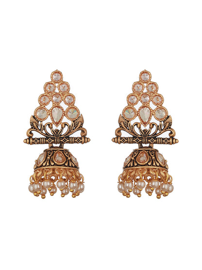 Gold-Plated Kundan Studded Triangular Shaped Jhumka Earrings
