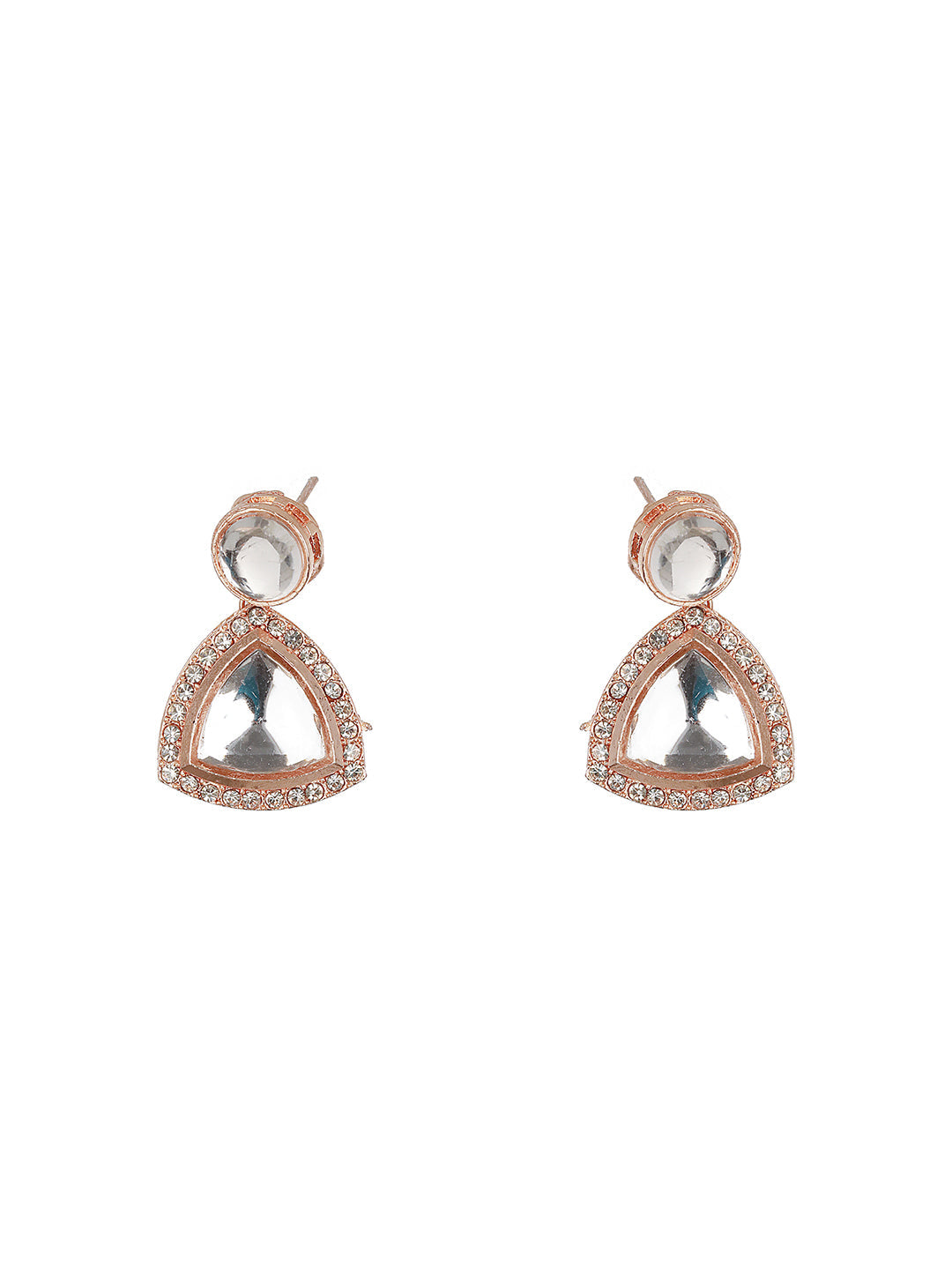 Rosegold-Plated CZ-Studded Geometric Drop Earrings