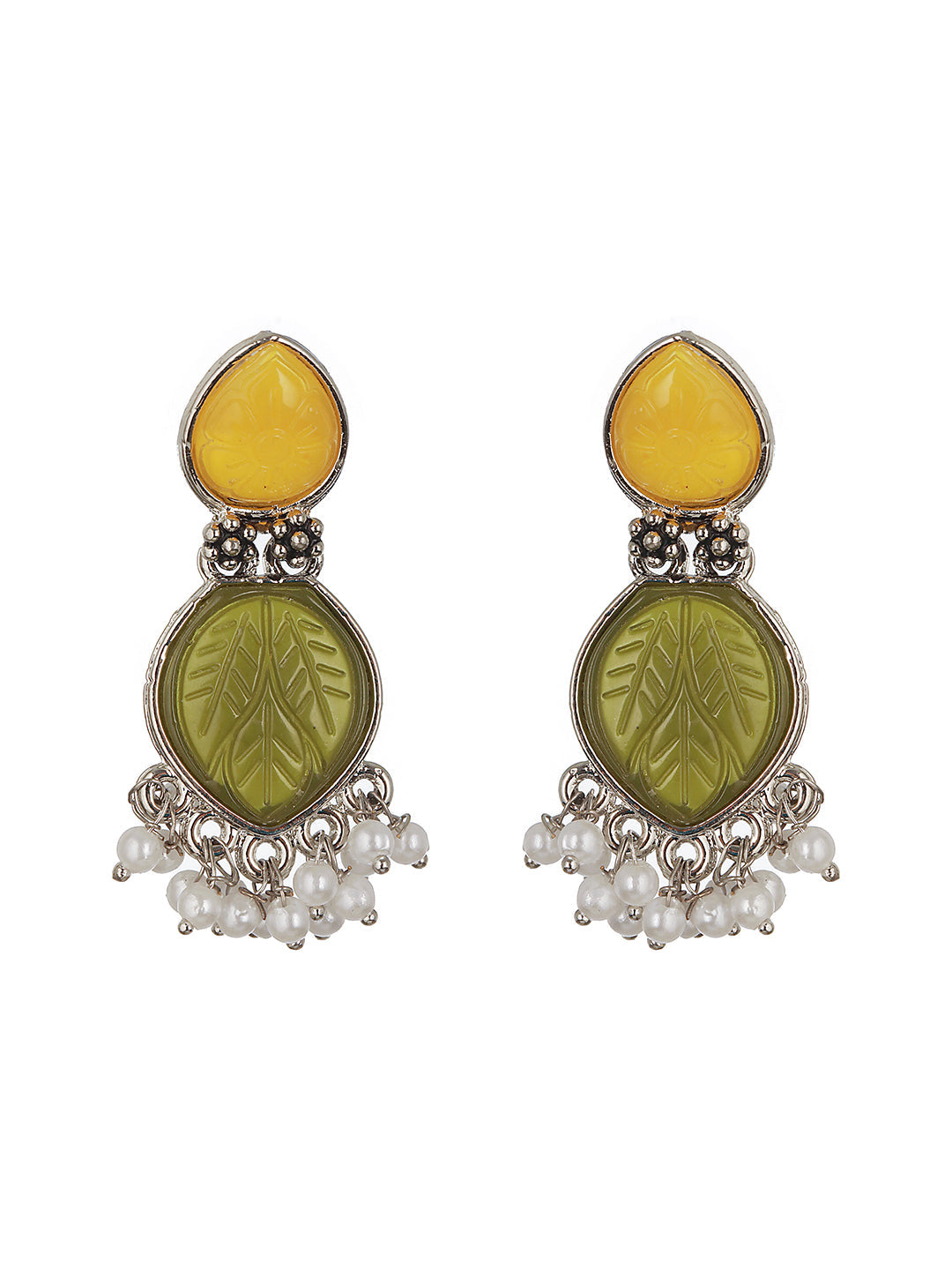 Set of 2 Gold-Plated Yellow & Green Geometric Drop Earrings