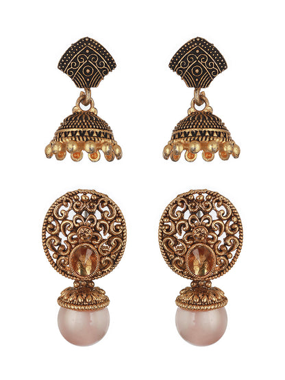 Set of 2 Gold-Plated & Dome shaped Drop Earrings