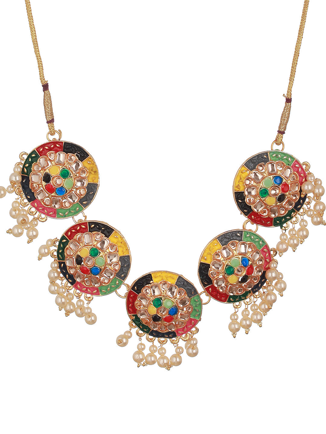 Gold-Plated Stoine-Studded & Beaded Jewellery Set