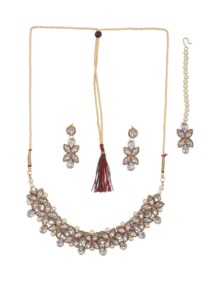 Gold-Plated Stone-Studded & Pearl Beaded Jewellery Set