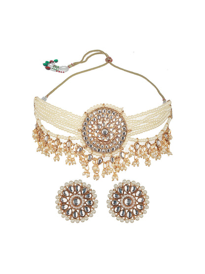 Gold-Plated Kundan-Studded & Beaded Necklace & Earrings