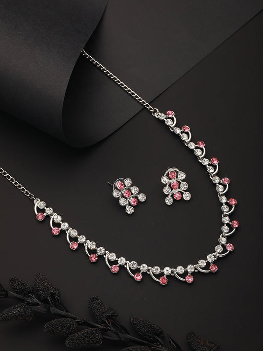 Rhodium-Plated American Diamond Studded Jewellery Set