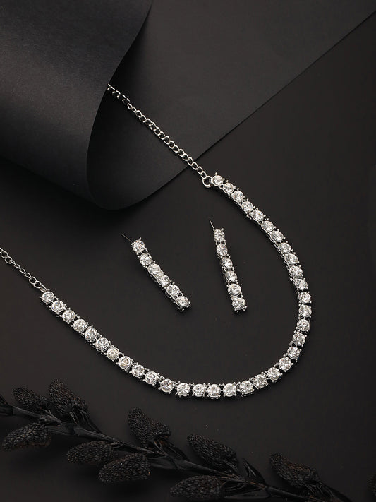 Rhodium-Plated AD-Studded Jewellery Set