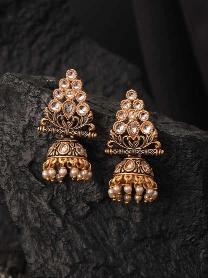 Gold-Plated Kundan Studded Triangular Shaped Jhumka Earrings