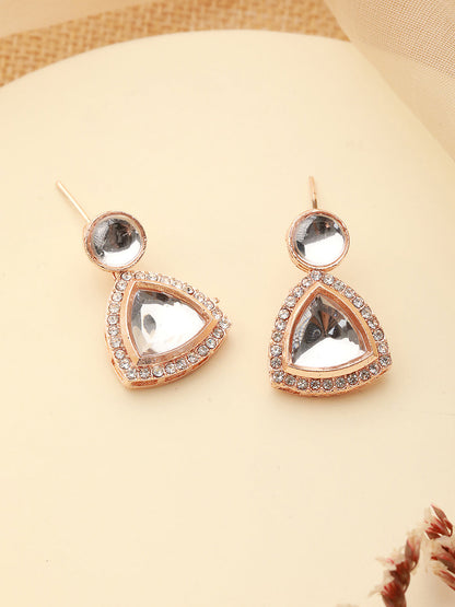 Rosegold-Plated CZ-Studded Geometric Drop Earrings