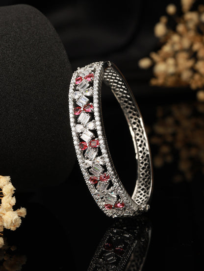 Red & White American Diamond Studded Rhodium-Plated Link Bracelet